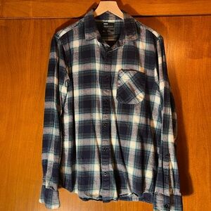 American Eagle Outfitters Navy and Cream Plaid Shirt